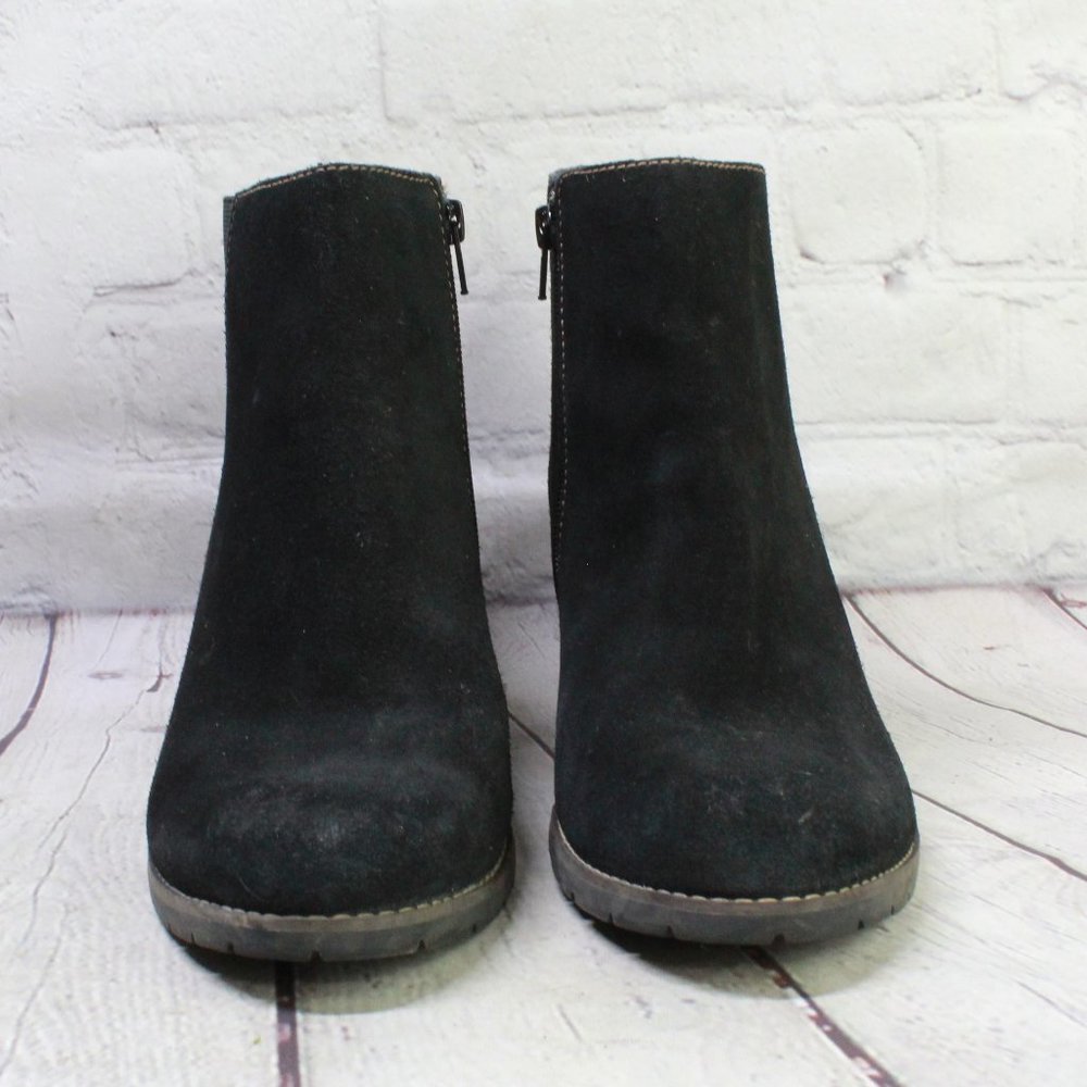 Clarks Pause Camelia Black Suede Side Zip Heeled Ankle Boots Size 11 M - Picture 4 of 9